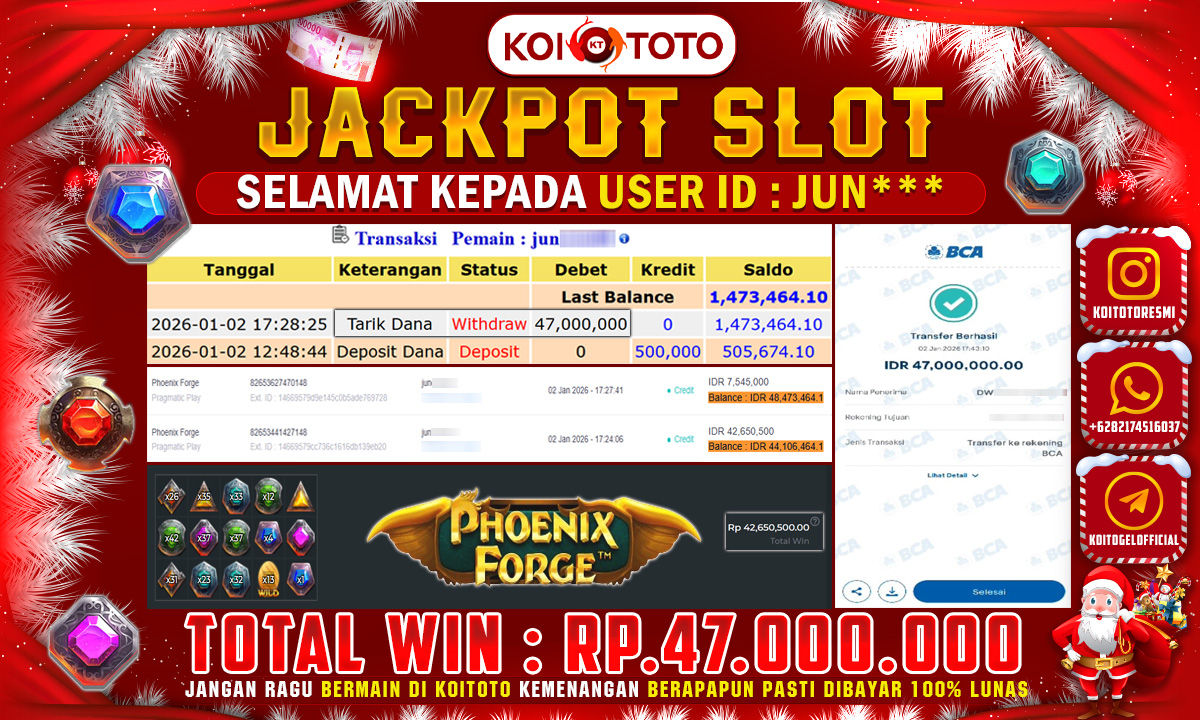 MEGA WIN !! MENANG PULUHAN JUTA DI PERMAINAN PHOENIX FORGE  SEBESAR RP 47.000.000 !!! KOITOTO LANGSUNG BAYAR LUNAS 