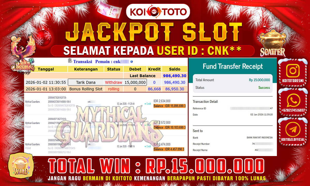 BIG WIN !! MENANG BESAR DI PERMAINAN PERMAINAN MYTHICAL GUARDIANS SEBESAR RP 15.000.000 !!! KOITOTO LANGSUNG BAYAR LUNAS