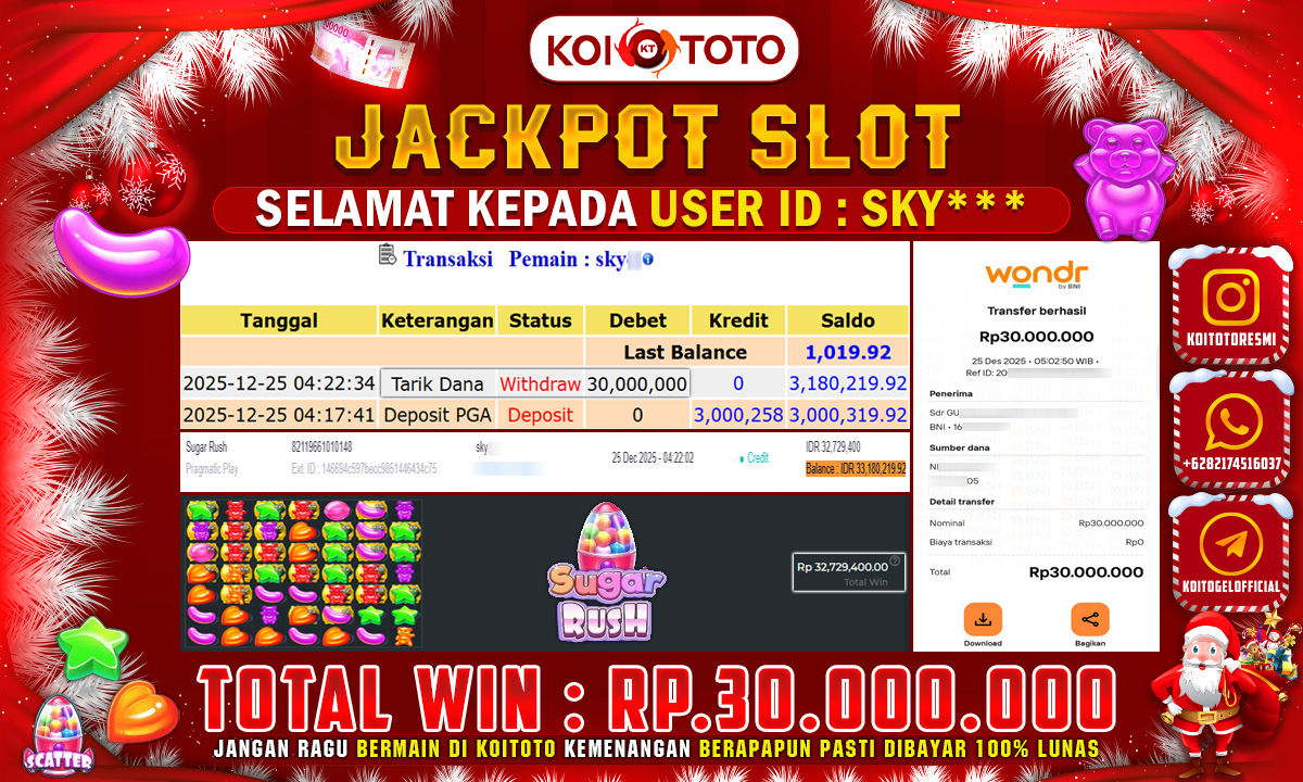 MEGA WIN !! MENANG PULUHAN JUTA DI PERMAINAN SUGAR RUSH SEBESAR RP 30.000.000 !!! KOITOTO LANGSUNG BAYAR LUNAS 