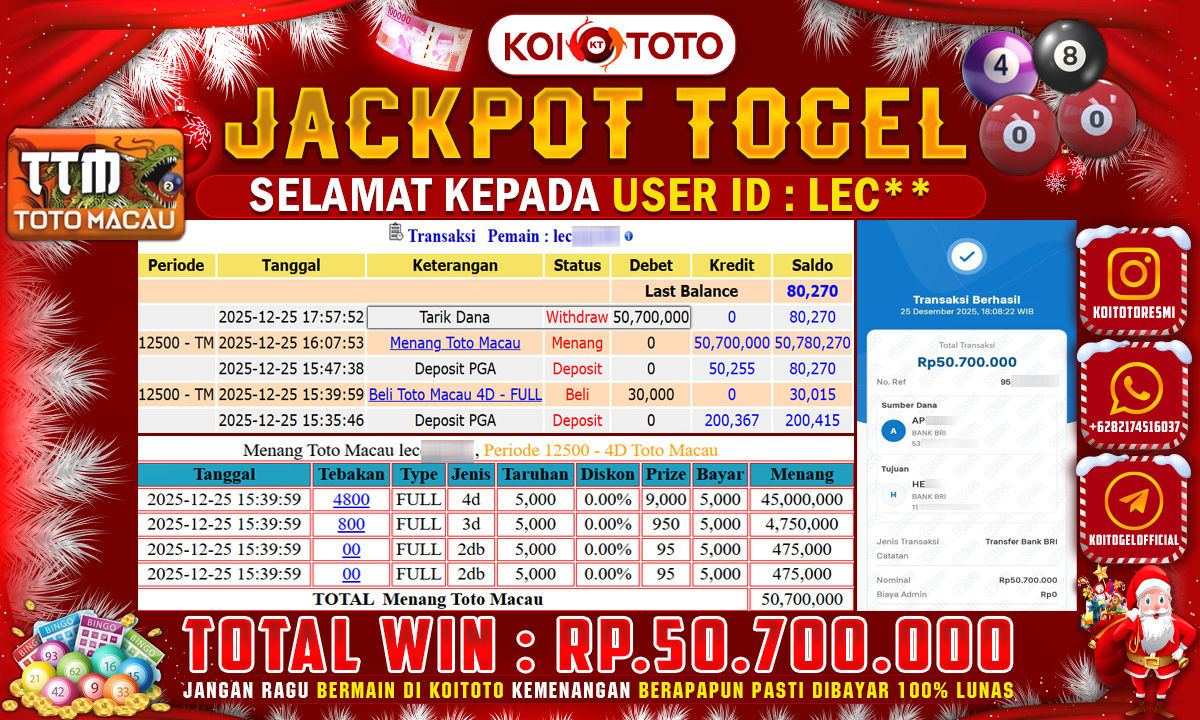 JACKPOT TOGEL !! MENANG BESAR DI PASARAN TOTO MACAU SEBESAR RP 50.700.000 !!  KOITOTO DIBAYAR SECEPAT KILAT