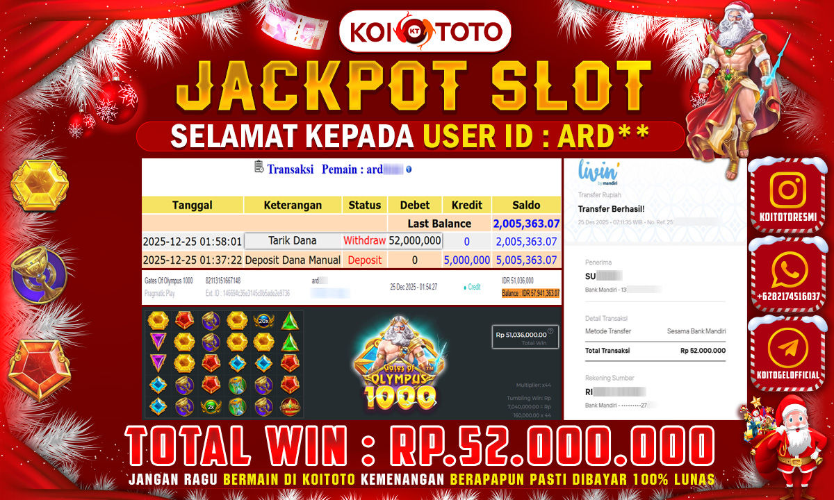 BIG WIN !! MENANG BESAR DI PERMAINAN GATES OF OLYMPUS 1000 SEBESAR RP 52.000.000 !!! KOITOTO LANGSUNG BAYAR LUNAS