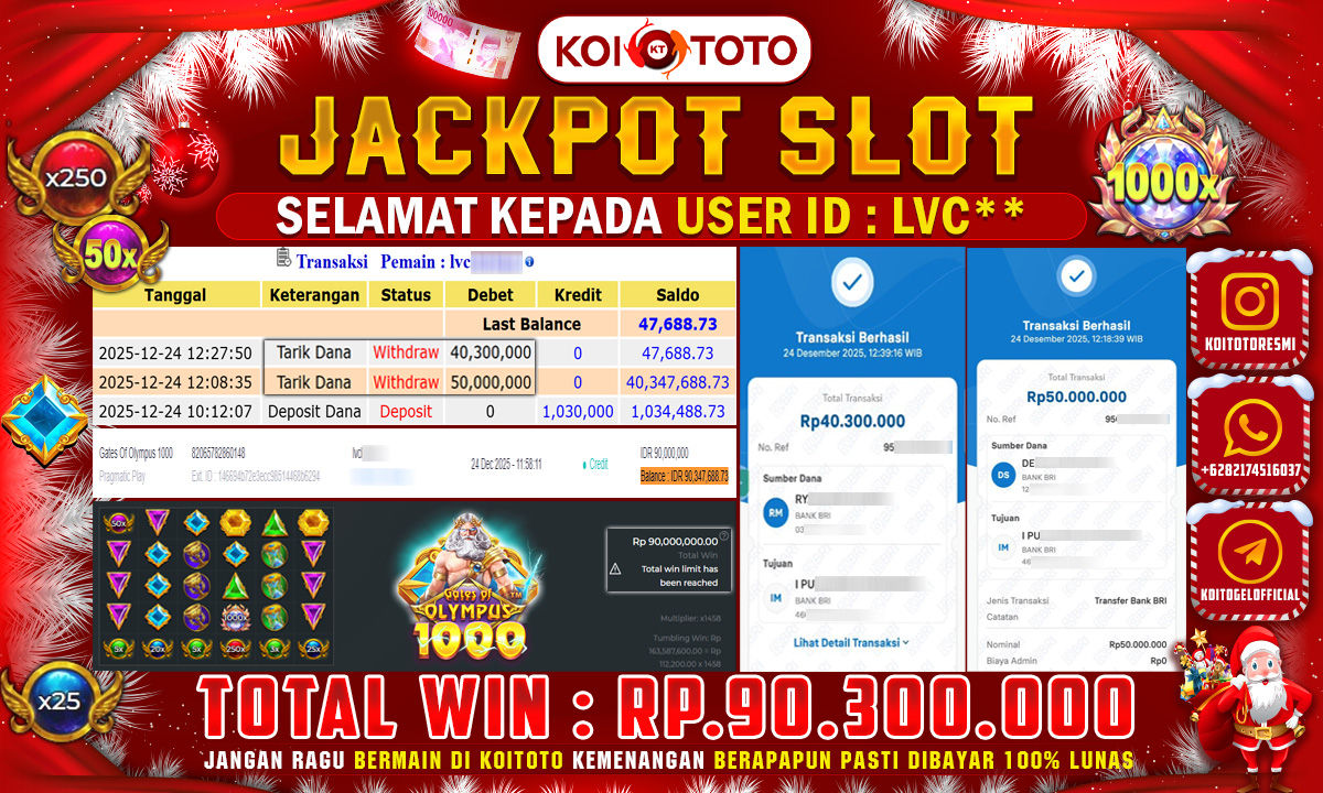 MAXWIN !! KEMENANGAN BESAR DI PERMAINAN GATES OF OLYMPUS 1000 SEBESAR RP 90.300.000 SECEPAT KILAT LANGSUNG DI BAYAR LUNAS OLEH KOITOTO !!