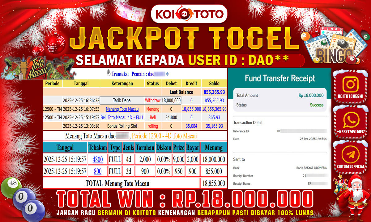 JACKPOT TOGEL !! MENANG BESAR DI PASARAN TOTO MACAU SEBESAR RP 18.000.000 !!  KOITOTO DIBAYAR SECEPAT KILAT