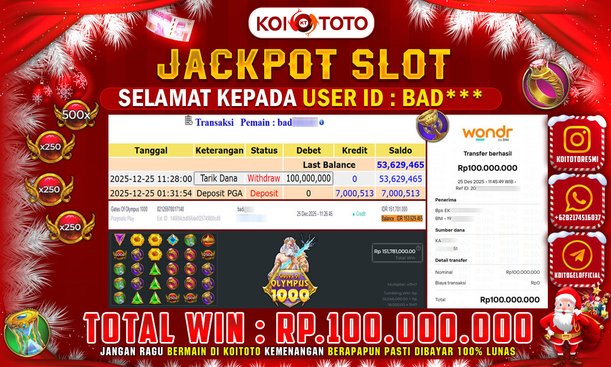SUPER WIN !! KEMENANGAN BESAR DI PERMAINAN GATES OF OLYMPUS 1000 SEBESAR RP 100.000.000 SECEPAT KILAT LANGSUNG DI BAYAR LUNAS OLEH KOITOTO !!