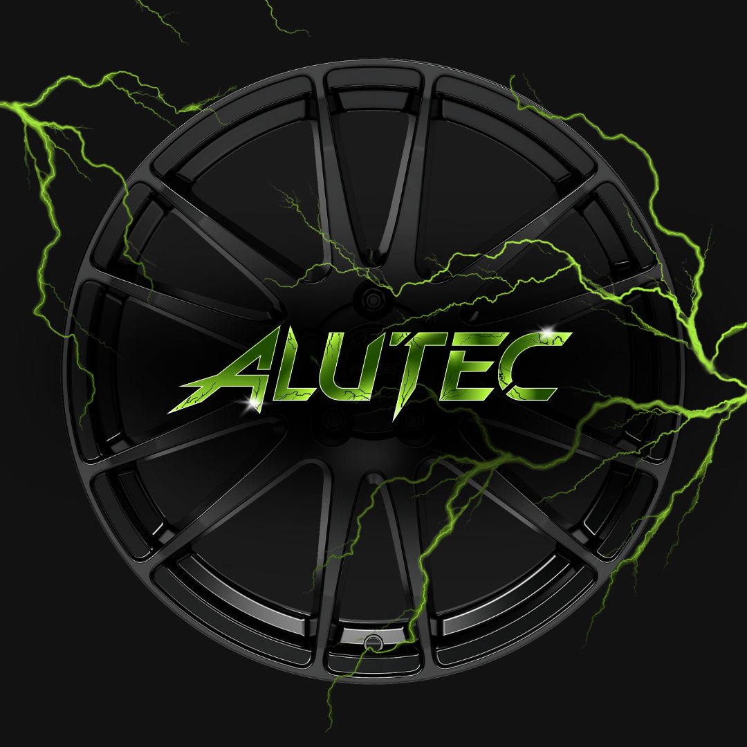 ALUTEC Launch neues Logo Hintergrund mit Neongrünen Blitzen