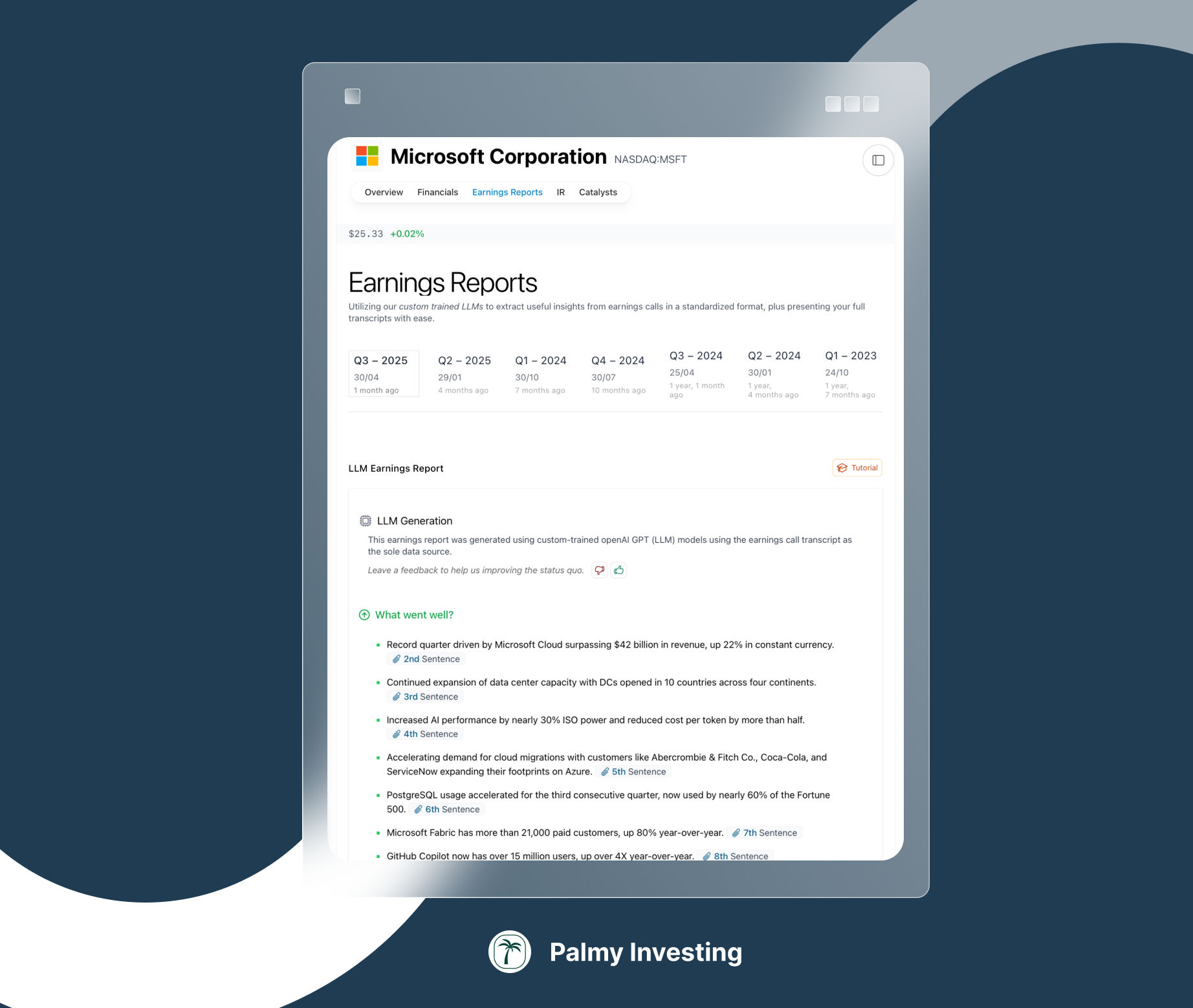 How Palmy uses LLMs to help you with earnings call transcripts.