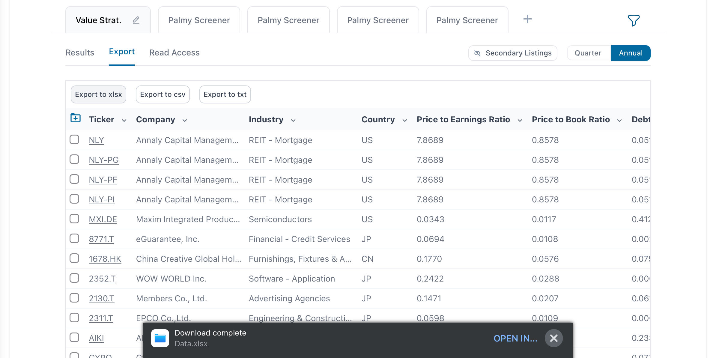 US and Energy stocks, filtered by Palmy's screener solution