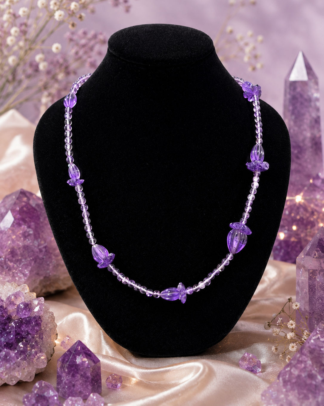 Amethyst lotus cut garland