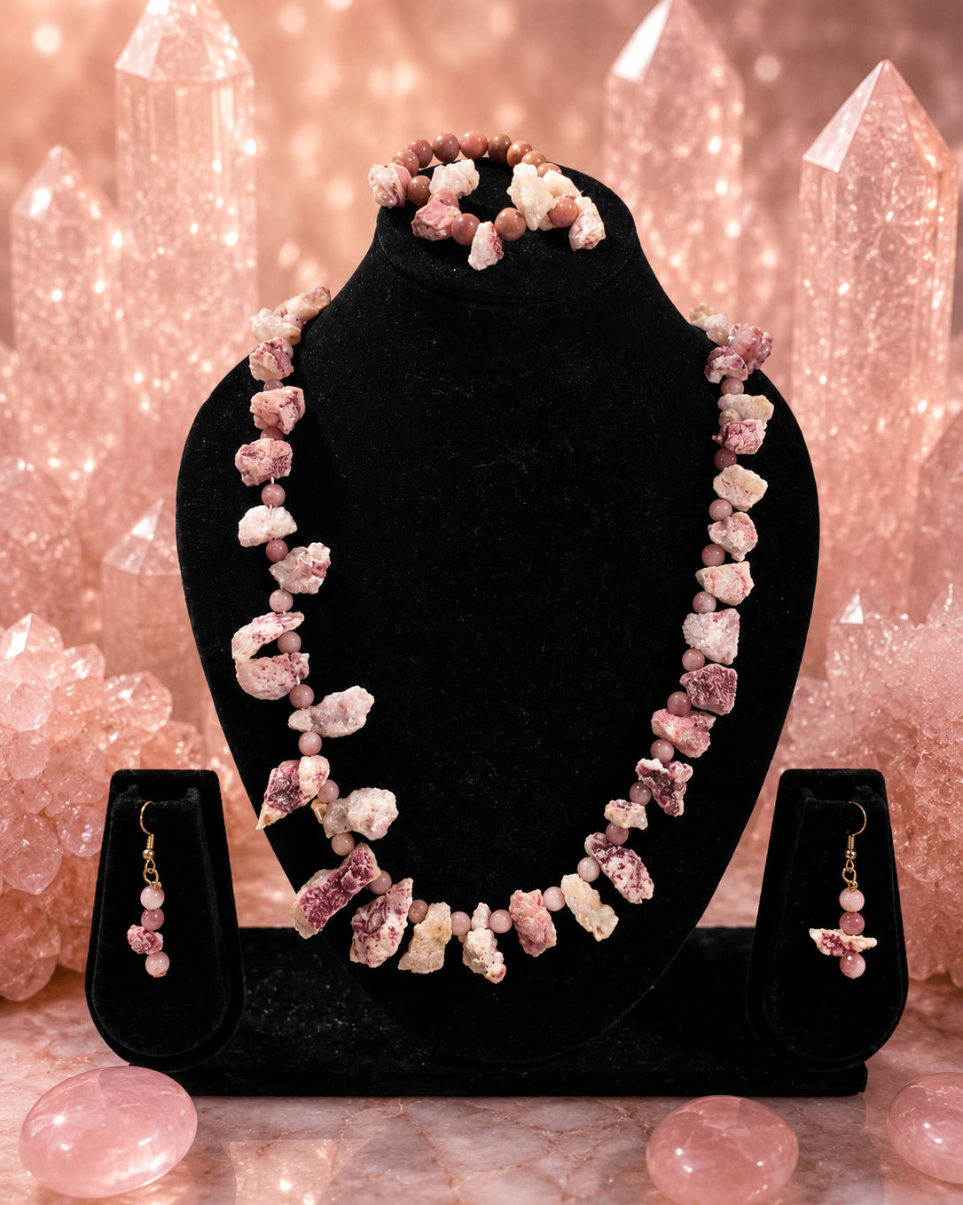 Raw Geode Necklace with Bracelet & Earring