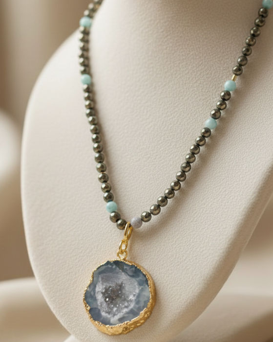 Geodes Pendant with Pyrite beads