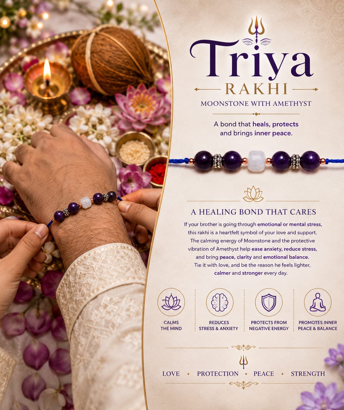 Triya Rakhi Moonstone with Amethyst 