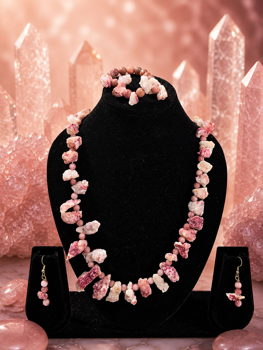 Geemy raw geode necklace with eaeings & braceler
