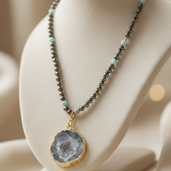 Geodes Pendant with Pyrite beads
