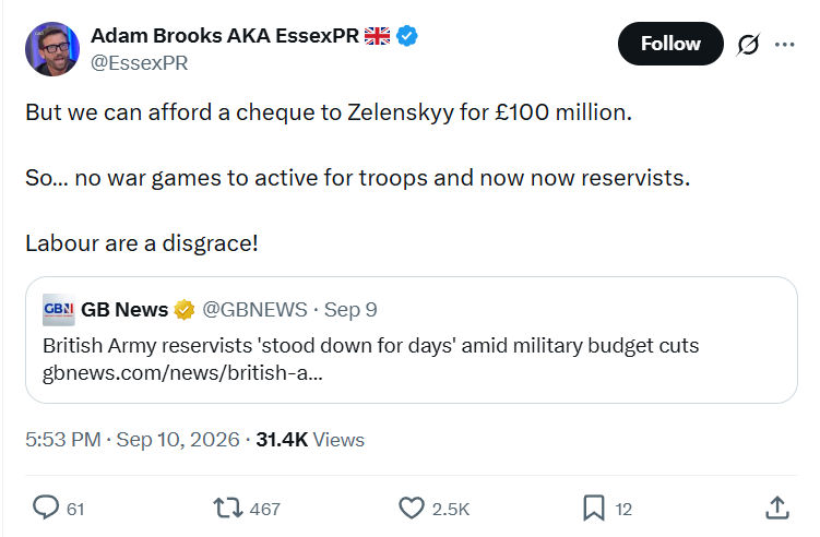 Adam Brooks: But we can afford a cheque to Zelenskyy...