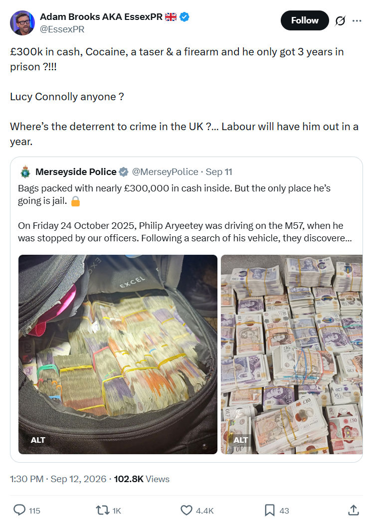 Adam Brooks: £300k in cash, Cocaine, a taser...