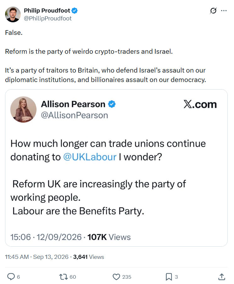 Philip Proudfoot: False.  Reform is the party...