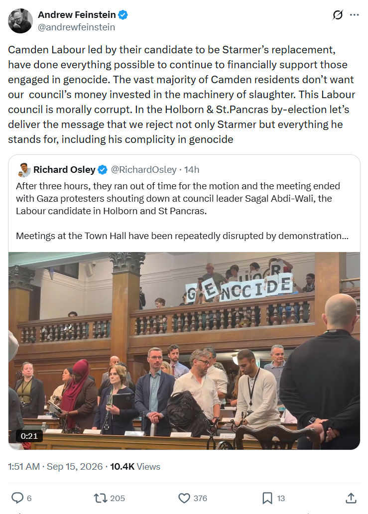 Andrew Feinstein: Camden Labour led by their candidate...