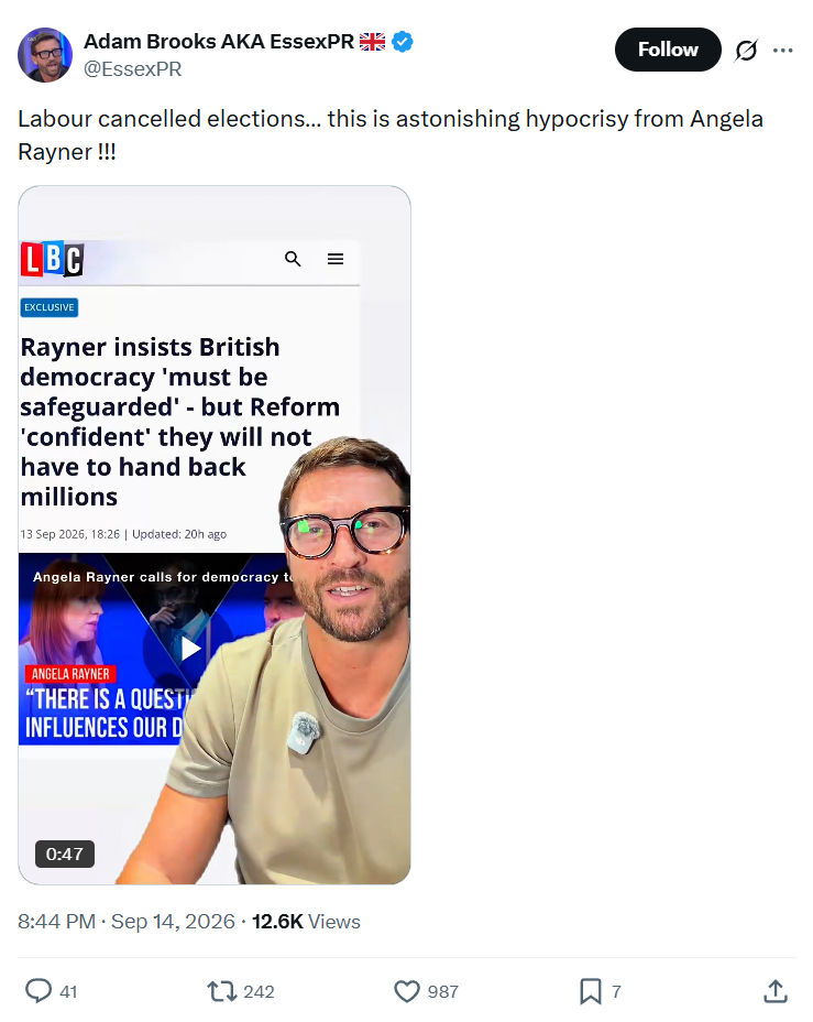 Adam Brooks: Labour cancelled elections…