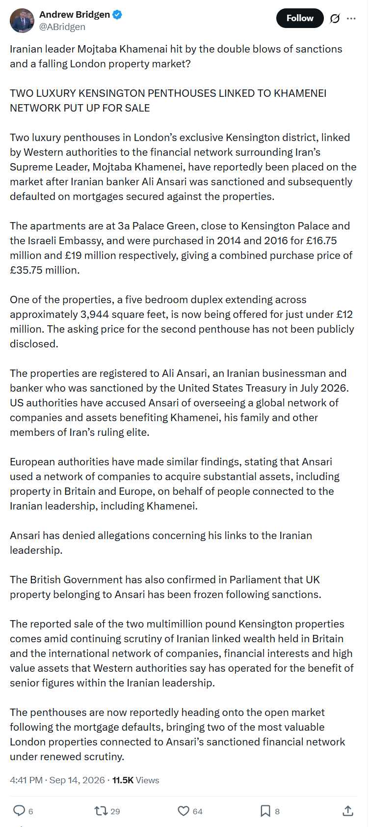 Andrew Bridgen: Iranian leader Mojtaba Khamenai...