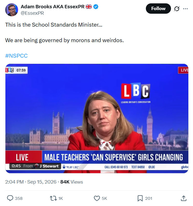 Adam Brooks: This is the School Standards Minister...