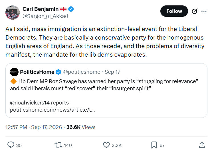 Carl Benjamin: As I said, mass immigration...