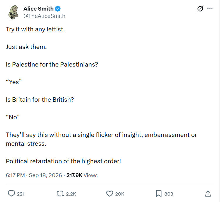 Alice Smith: Try it with any leftist. Just ask them...