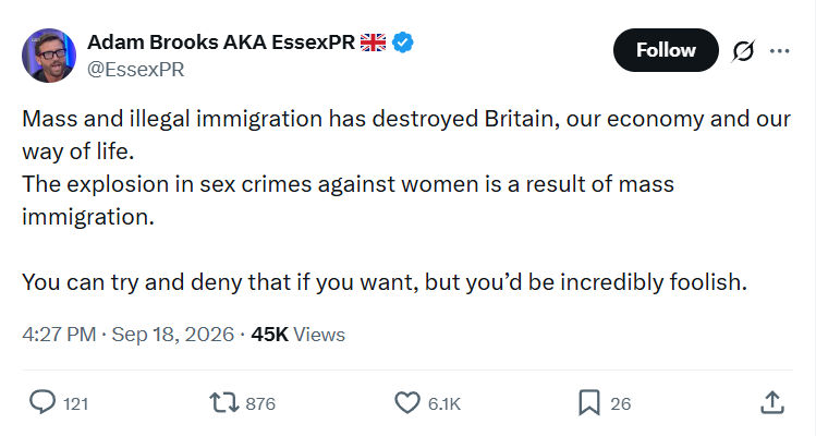 Adam Brooks: Mass and illegal immigration...