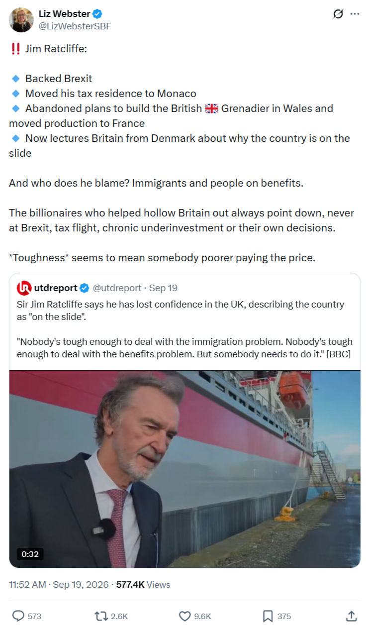 Liz Webster: Jim Ratcliffe...