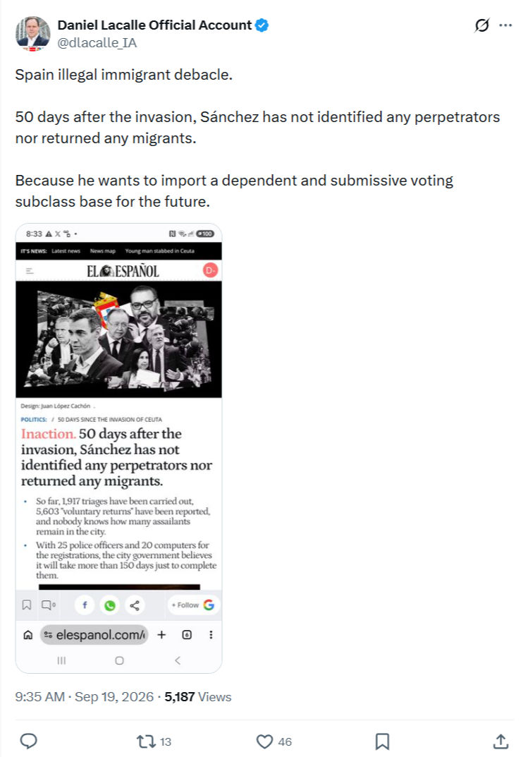 Daniel Lacalle: Spain illegal immigrant debacle...