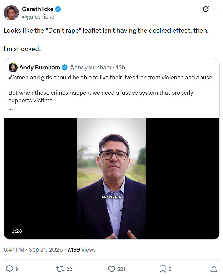 Gareth Icke: Looks like the "Don't rape"...