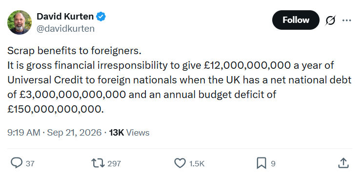 David Kurten: Scrap benefits to foreigners...