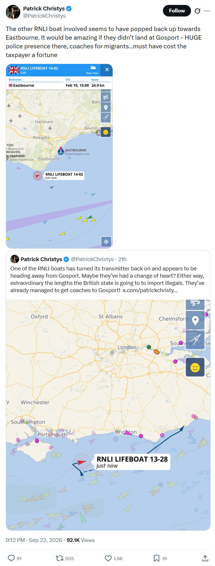 Patrick Christys: The other RNLI boat involved...