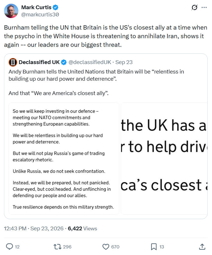 Mark Curtis: Burnham telling the UN...