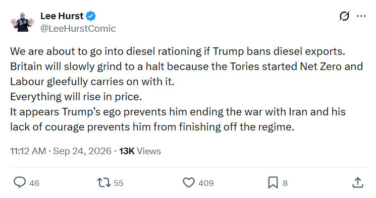 Lee Hurst: We are about to go into diesel...