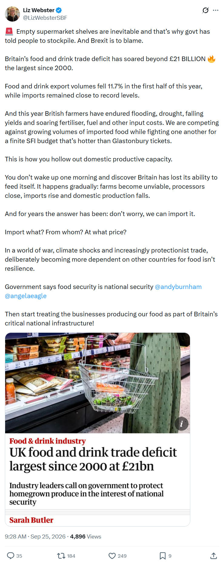 Liz Webster: Empty supermarket shelves...