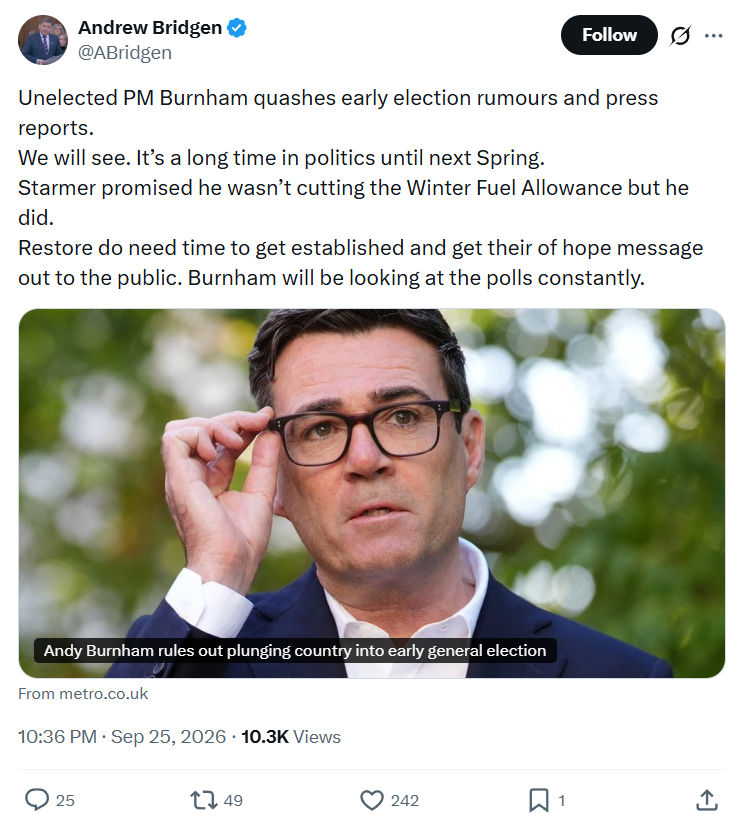 Andrew Bridgen: Unelected PM Burnham quashes...