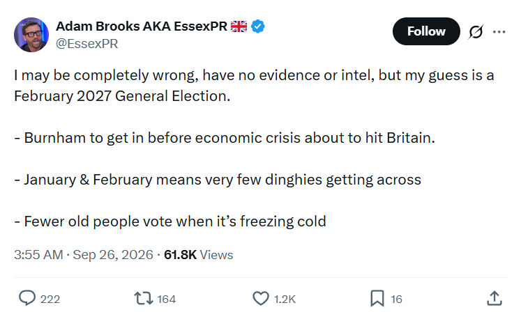 Adam Brooks: I may be completely wrong...