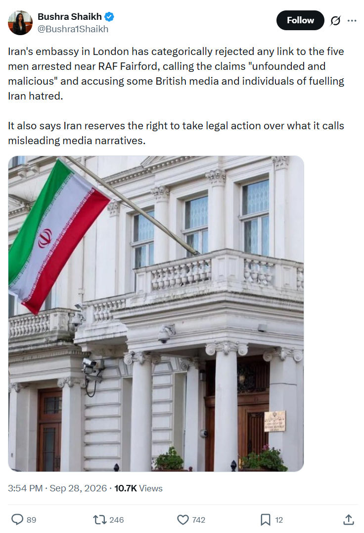 Bushra Shaikh: Iran's embassy in London...