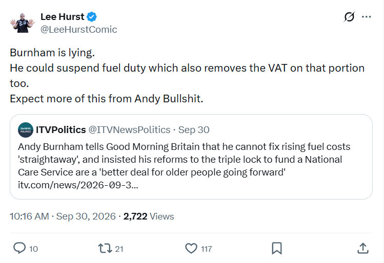 Lee Hurst: Burnham is lying...