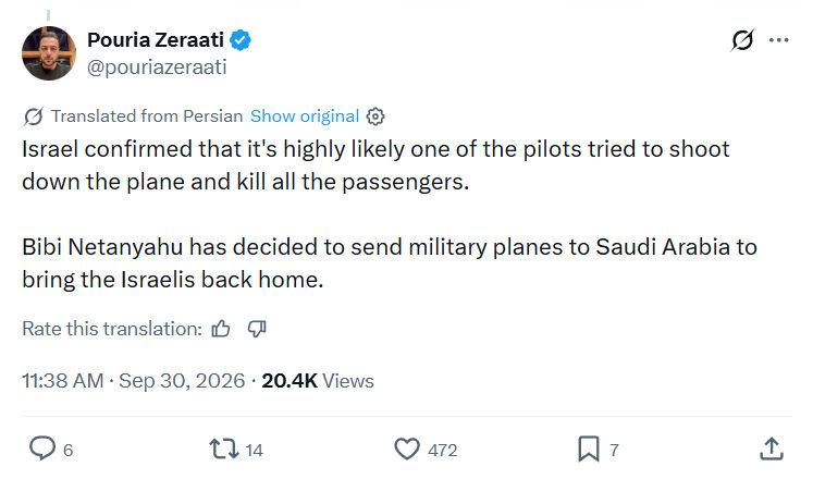 Pouria Zeraati: Israel confirmed that it's highly...