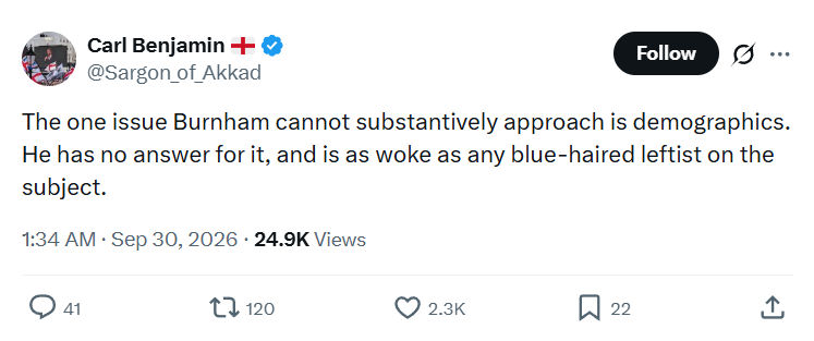 Carl Benjamin: The one issue Burnham...