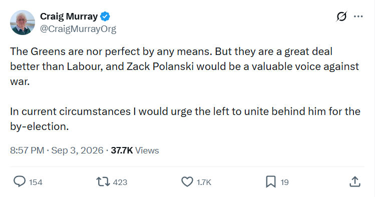 Craig Murray: The Greens are nor perfect by any means...