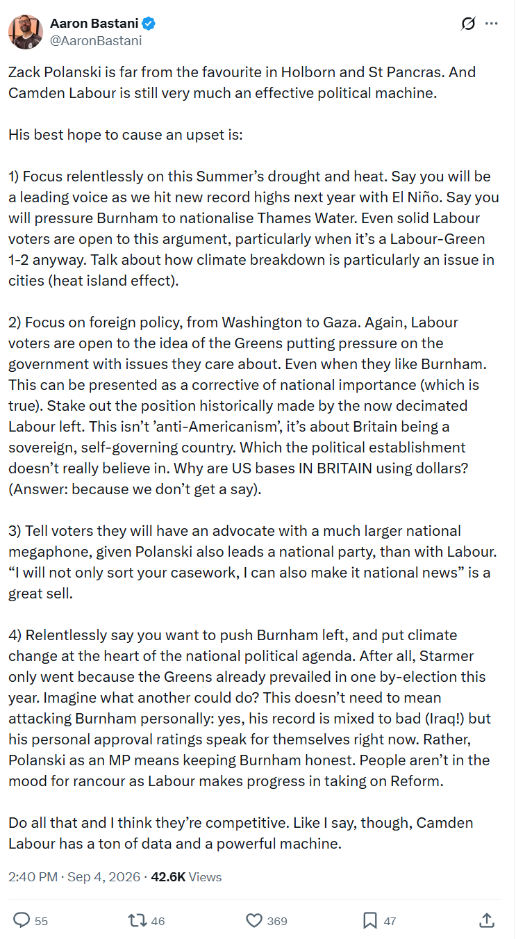 Aaron Bastani: Zack Polanski is far from the favourite...