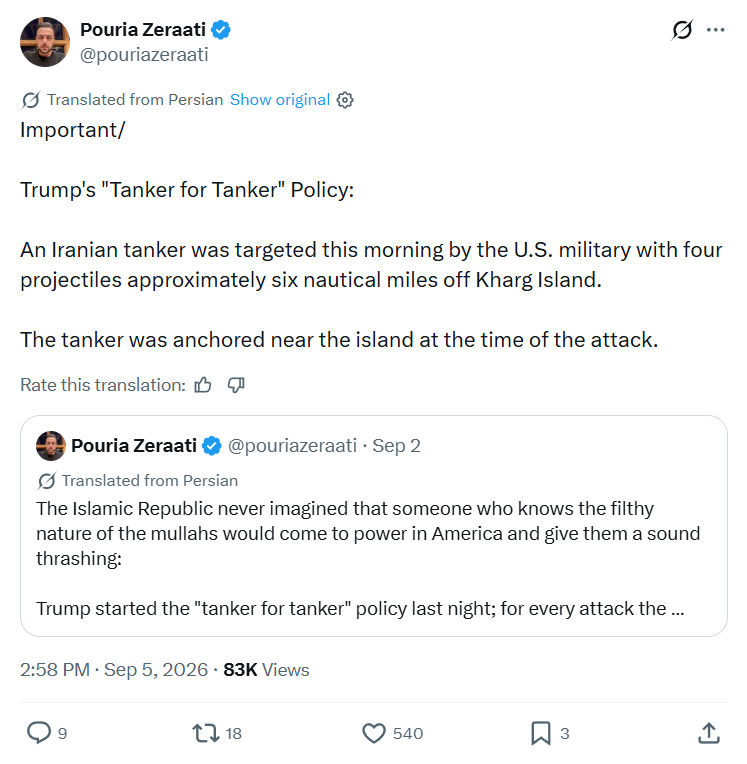 Pouria Zeraati: Trump's "Tanker for Tanker" Policy...