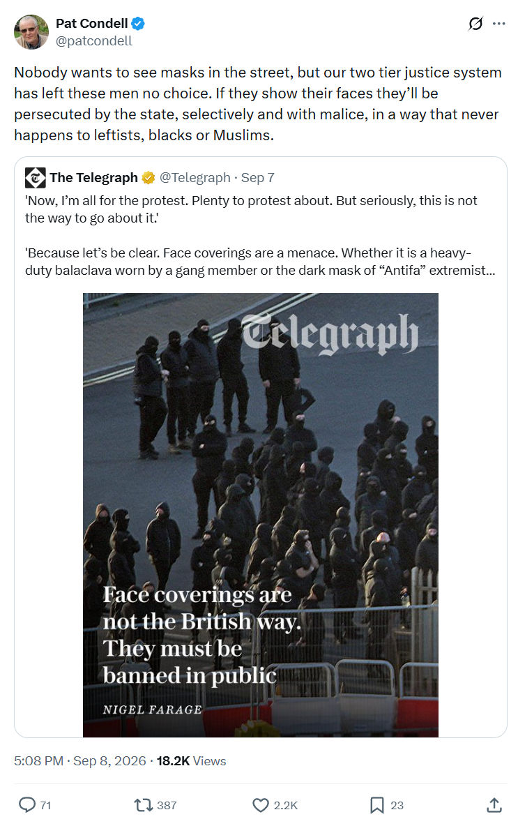 Pat Condell: Nobody wants to see masks...