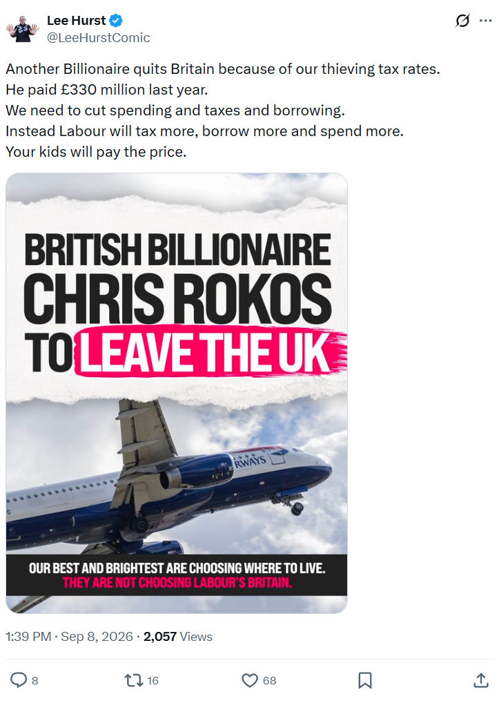 Lee Hurst: Another Billionaire quits Britain...