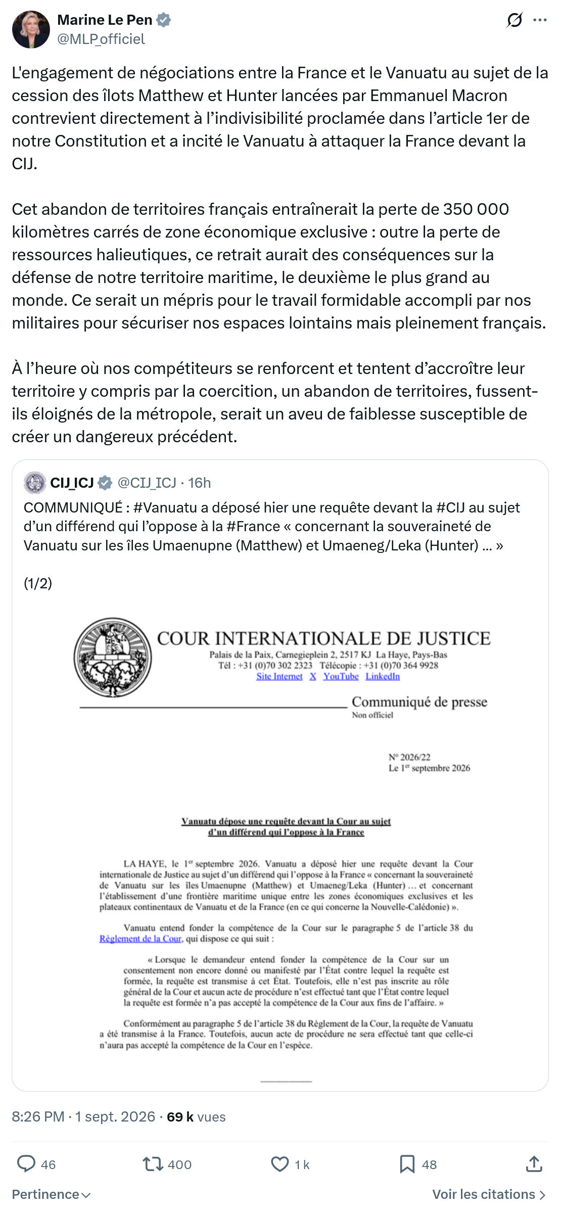 Marine Le Pen: L'engagement de négociations...
