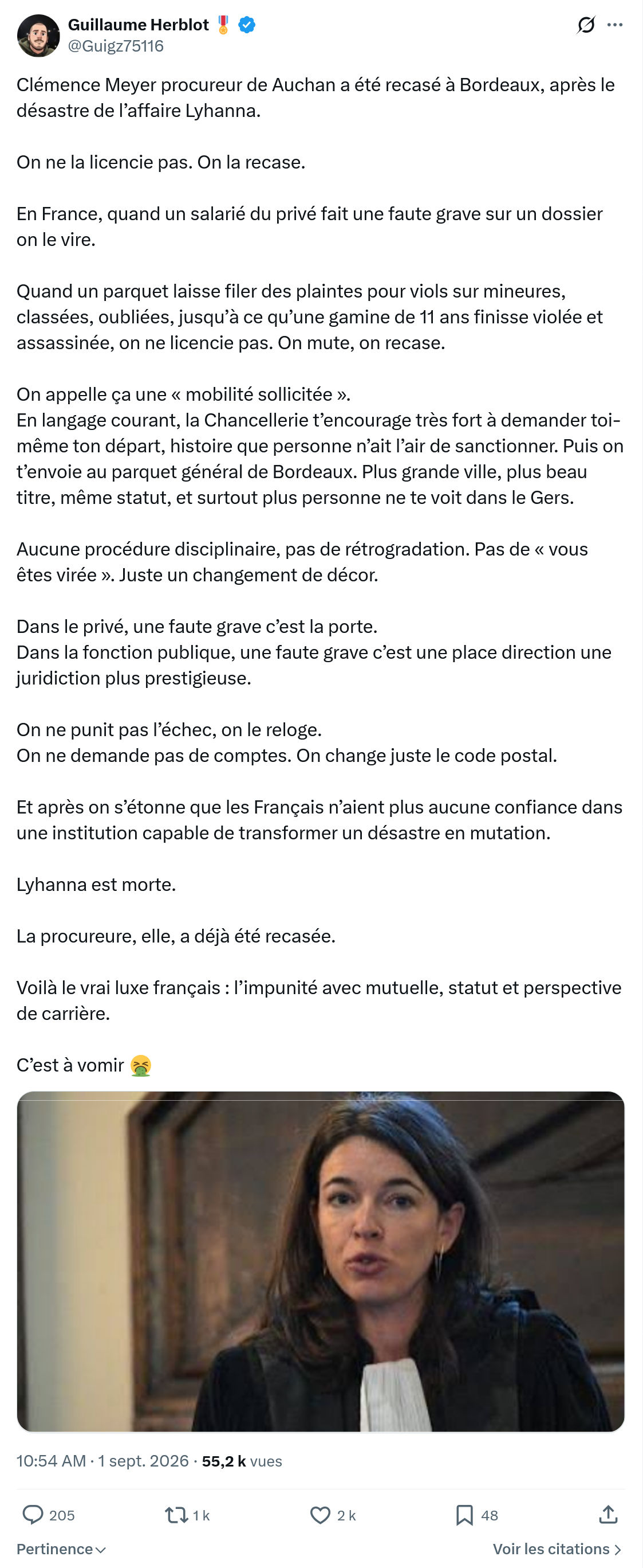Guillaume Herblot: Clémence Meyer procureur...