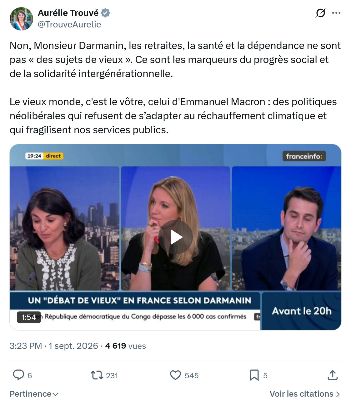 Aurélie Trouvé: Non, Monsieur Darmanin...