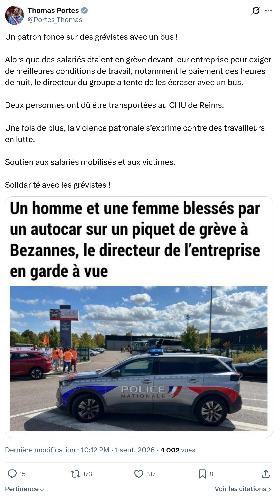 Thomas Portes: Un patron fonce sur des grévistes...